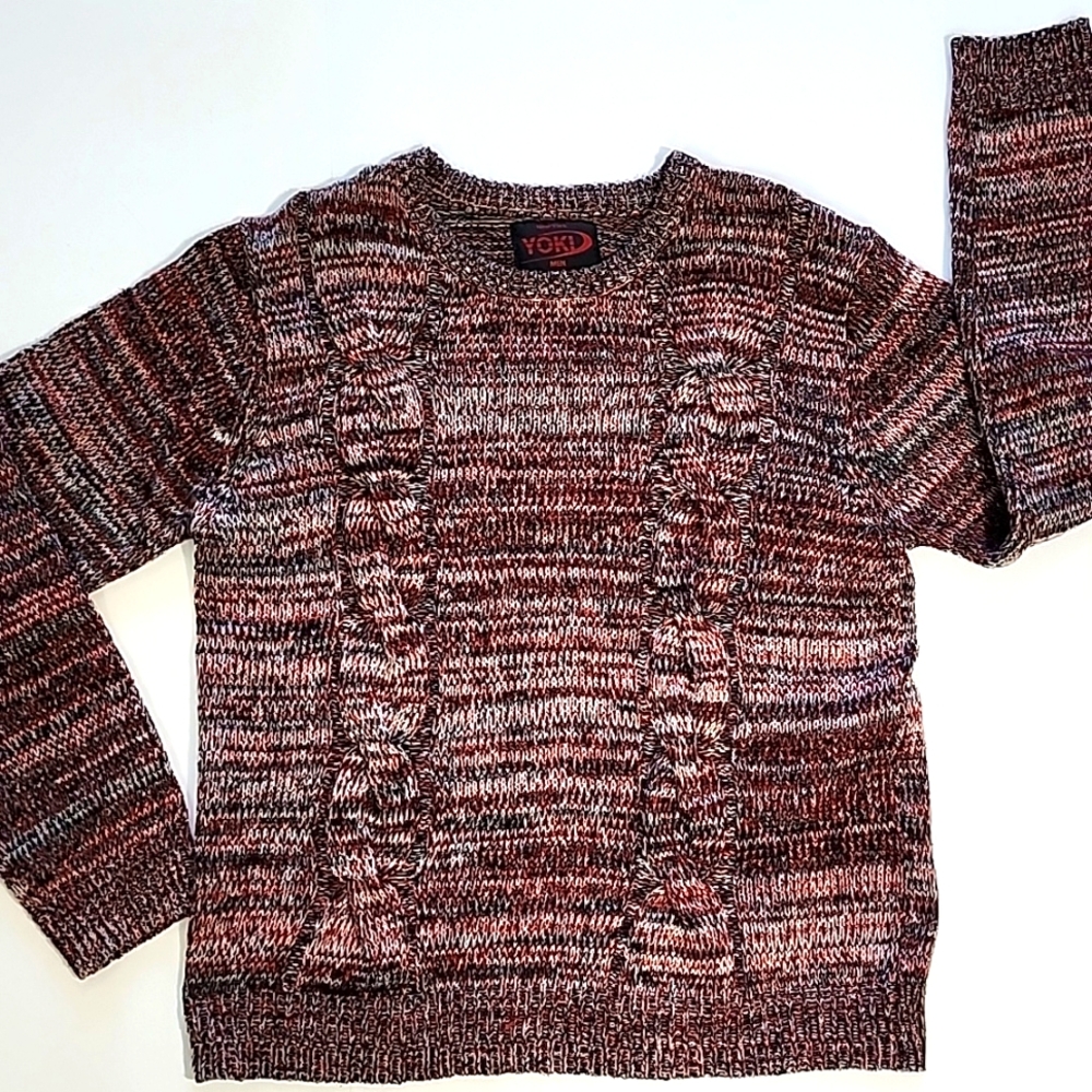 Men's Y2K Yoki NY cotton blend crew neck pullover sweater black red SZ XL